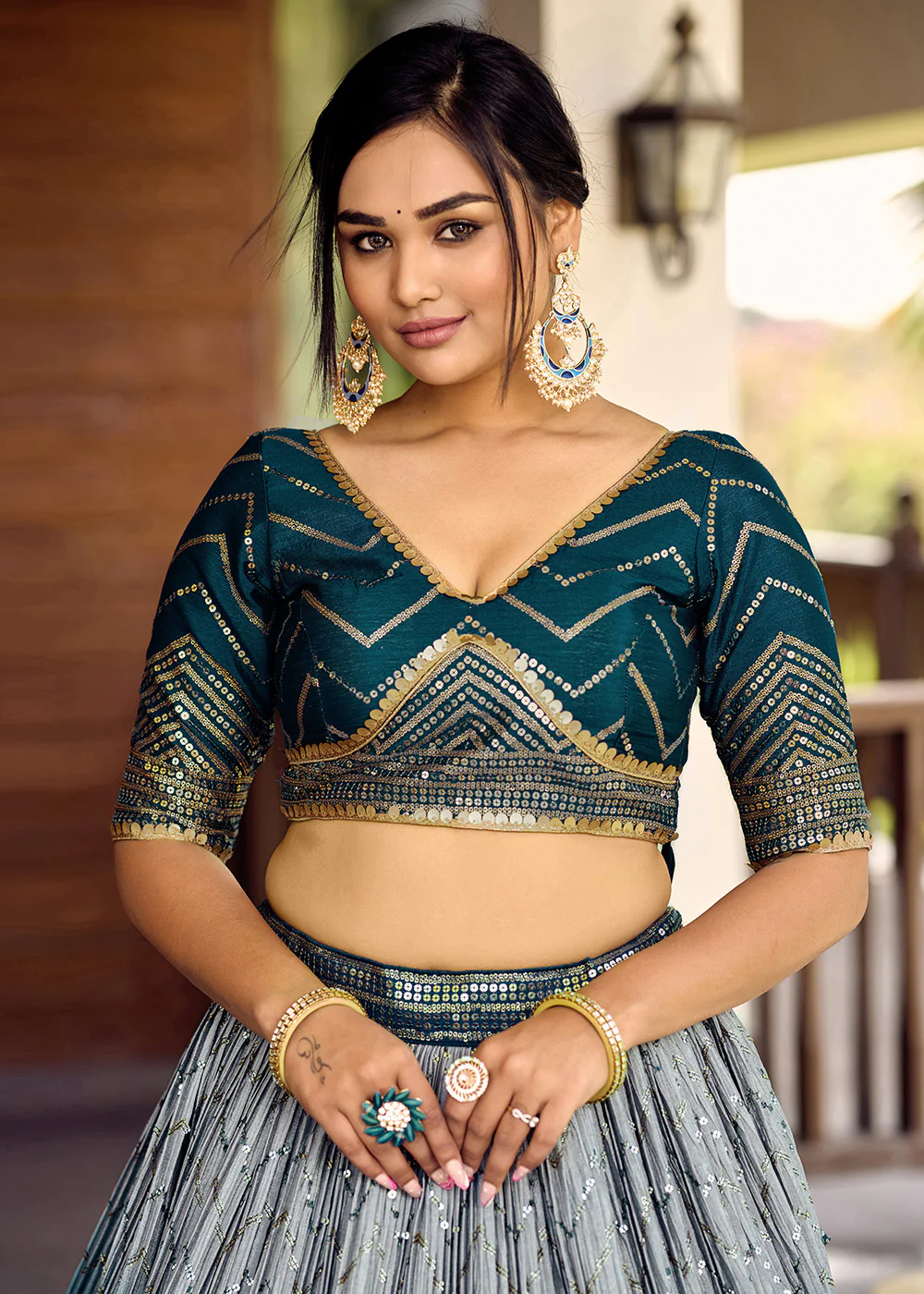 Fabulous Blue Chinnon Embroidered Function Lehenga Choli - Image 2