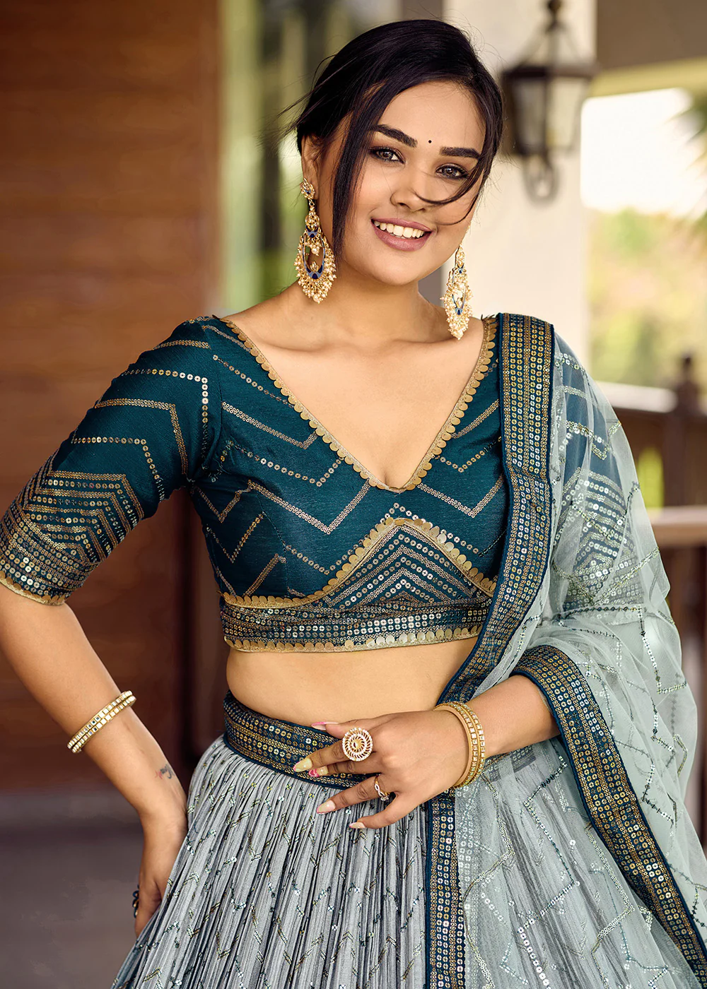 Fabulous Blue Chinnon Embroidered Function Lehenga Choli - Image 4