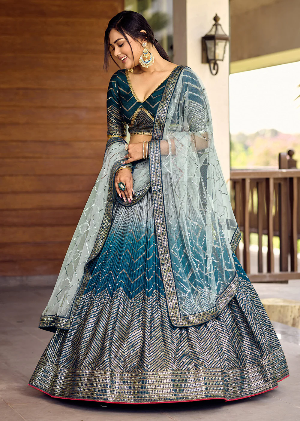Fabulous Blue Chinnon Embroidered Function Lehenga Choli - Image 5