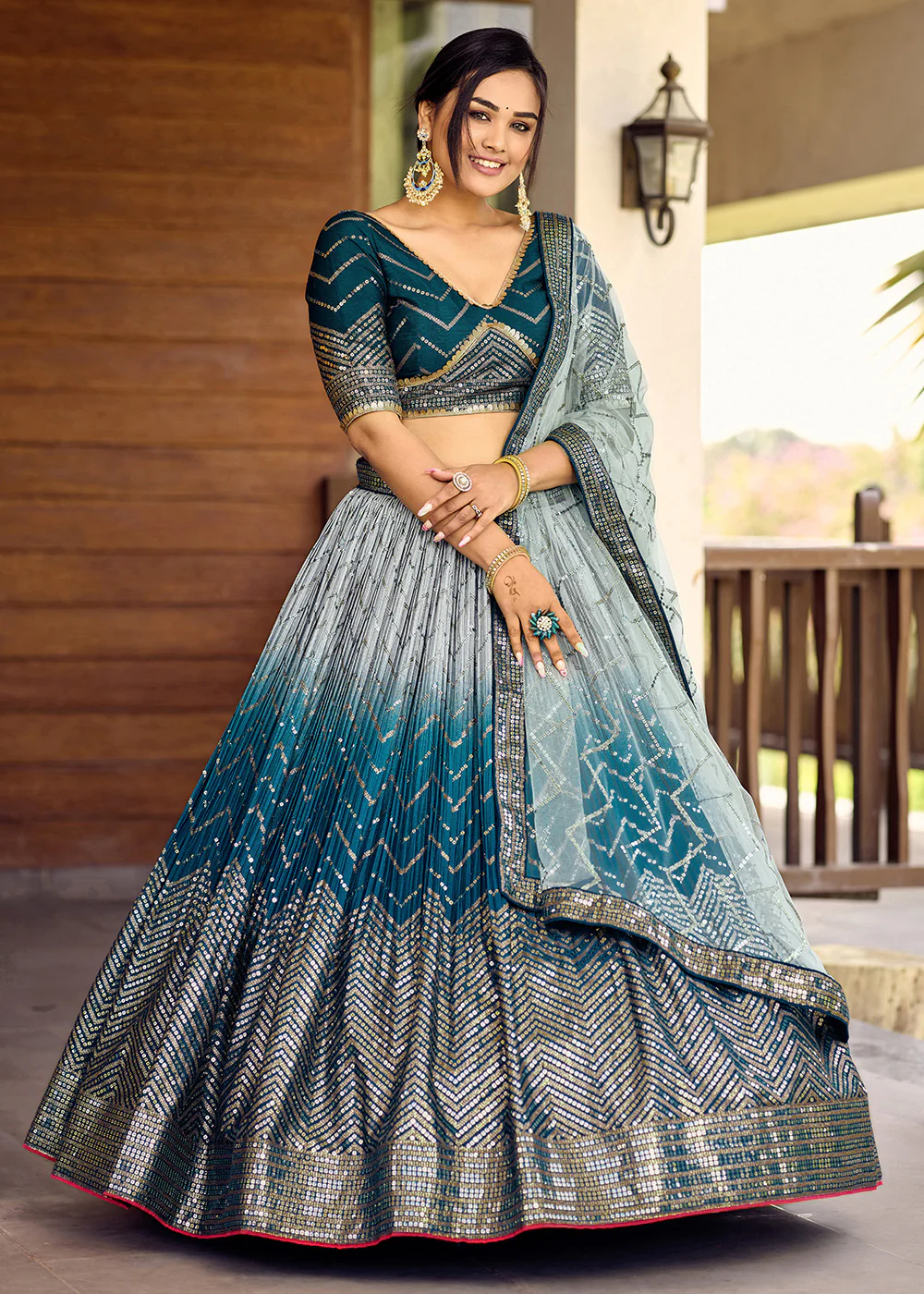 Fabulous Blue Chinnon Embroidered Function Lehenga Choli - Image 6