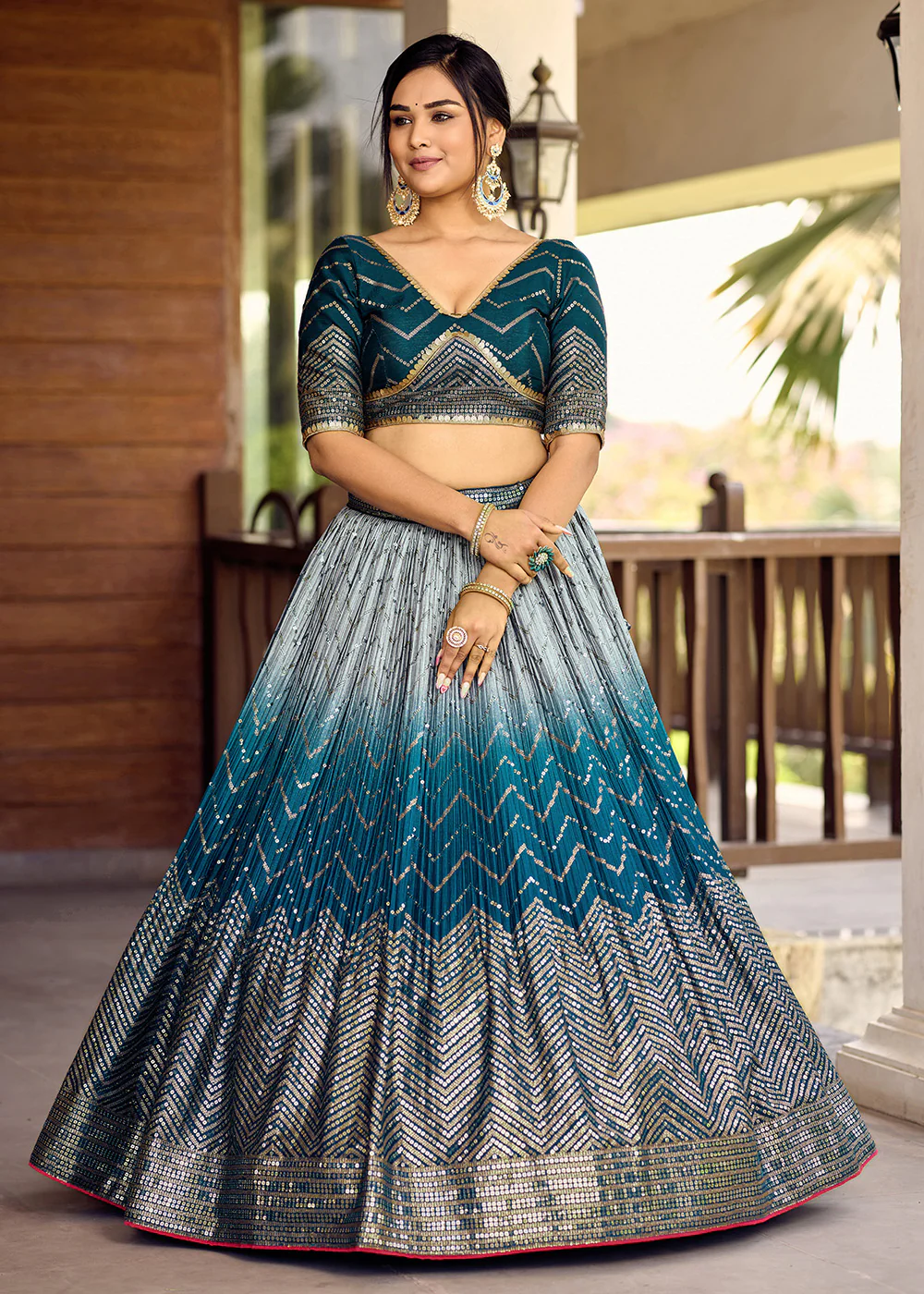 Fabulous Blue Chinnon Embroidered Function Lehenga Choli - Image 7