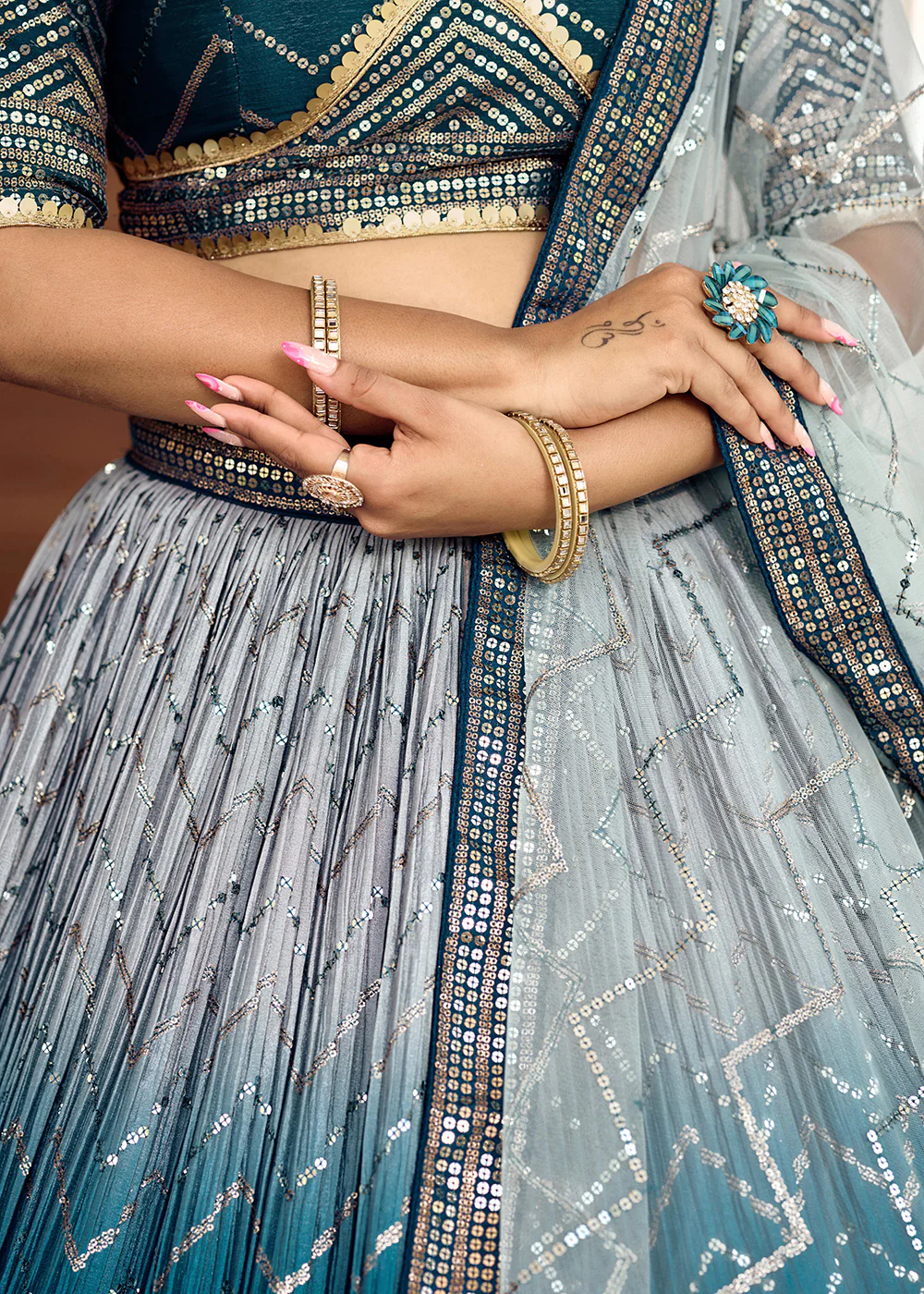 Fabulous Blue Chinnon Embroidered Function Lehenga Choli - Image 9