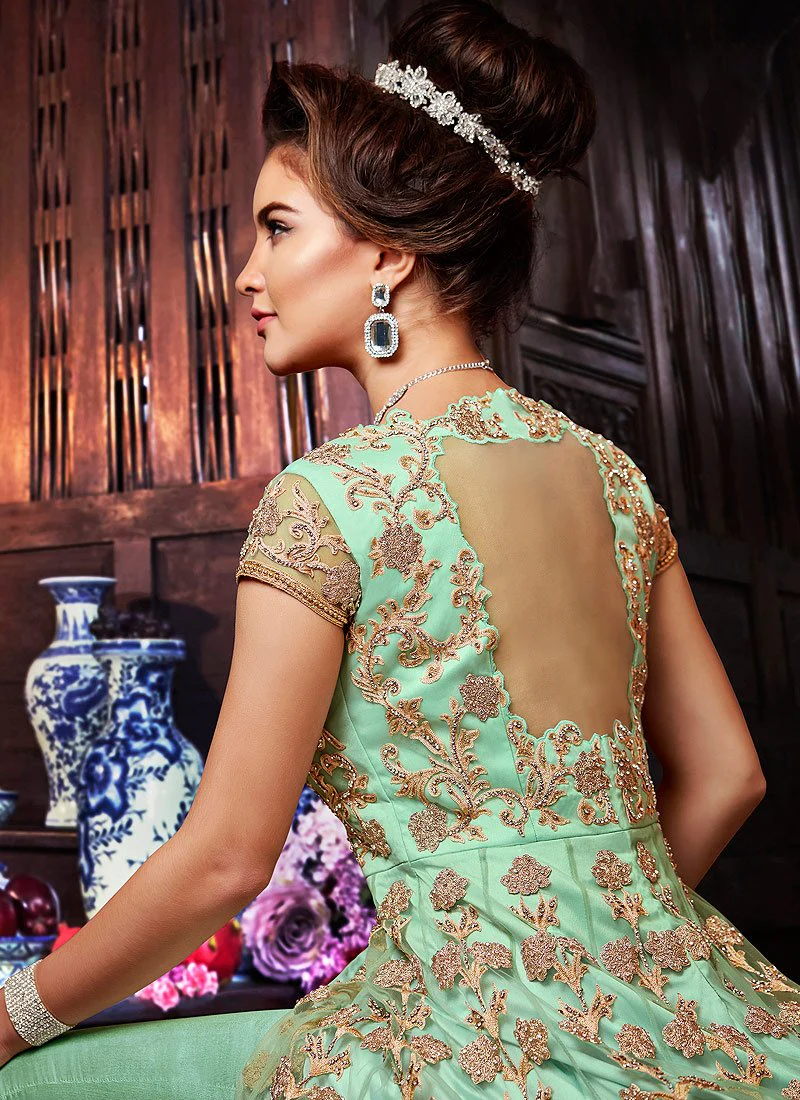 Fabulous Green Embroidered Front Slit Anarkali - Image 2