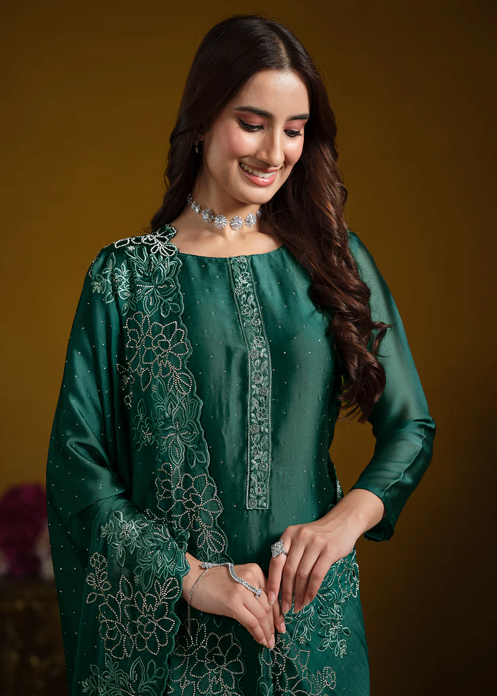 Fabulous Green Georgette Festive Pant Salwar Suit - Image 2