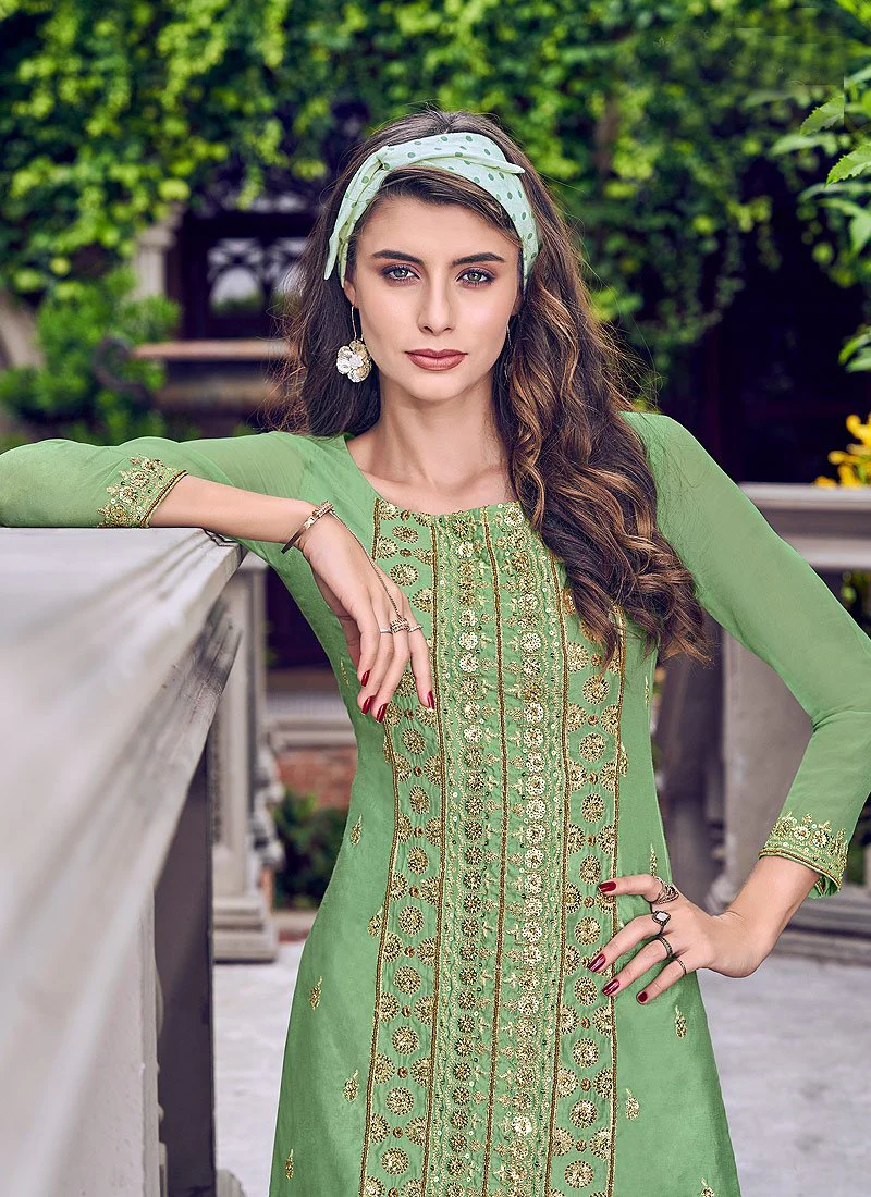 Fabulous Green Embroidered Designer Sharara Suit - Image 2