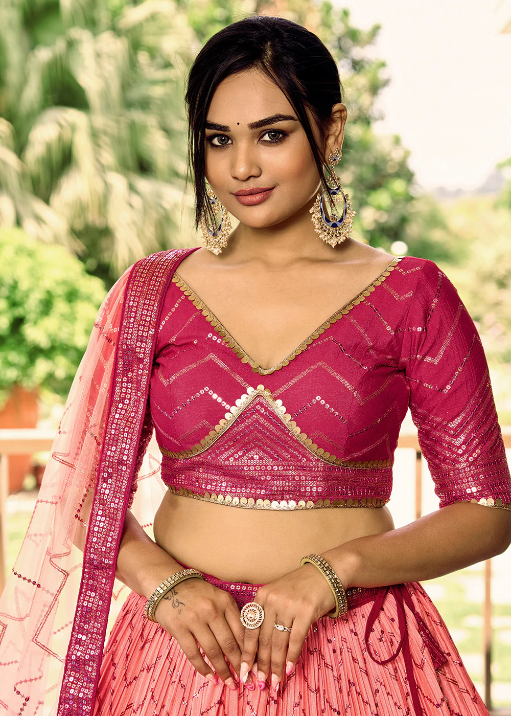 Fabulous Pink Chinnon Embroidered Wedding Lehenga Choli - Image 2