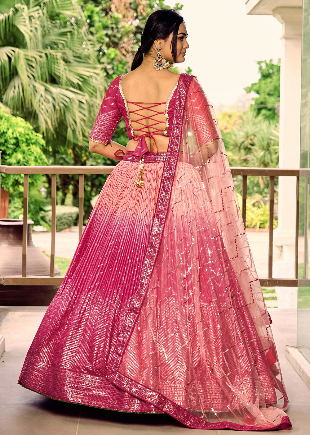 Fabulous Pink Chinnon Embroidered Wedding Lehenga Choli - Image 3