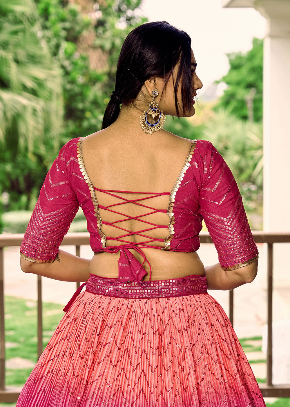 Fabulous Pink Chinnon Embroidered Wedding Lehenga Choli - Image 8