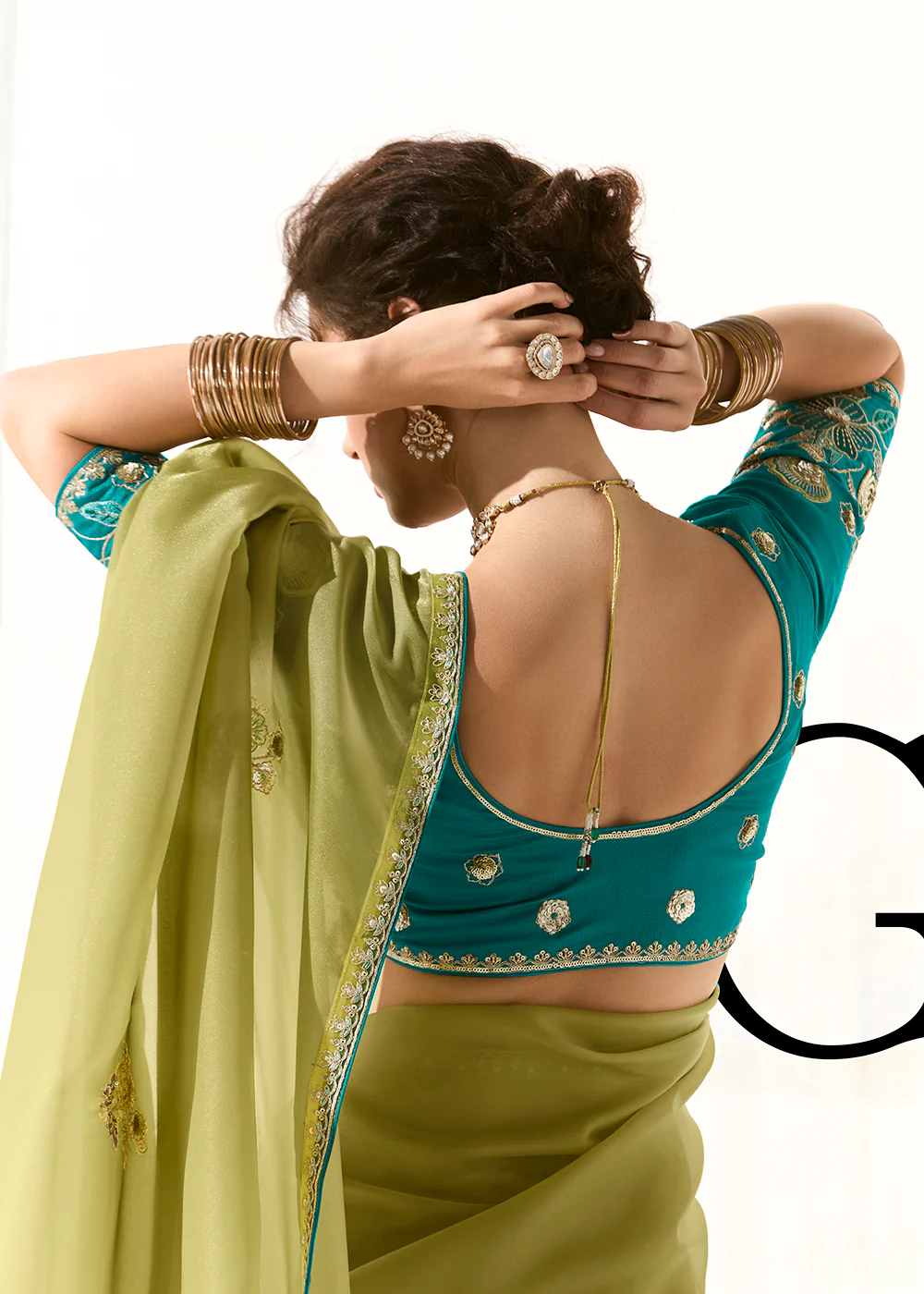 Fabulous Pista Organza Tissue Embroidered Designer Saree - Image 4