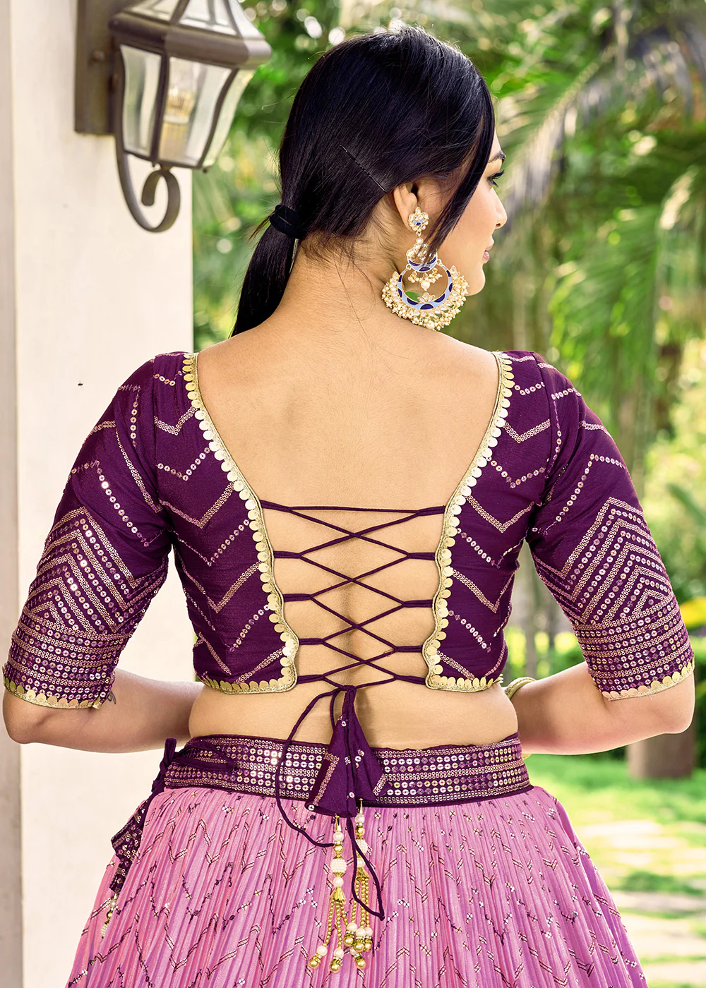 Fabulous Purple Chinnon Embroidered Wedding Lehenga Choli - Image 3