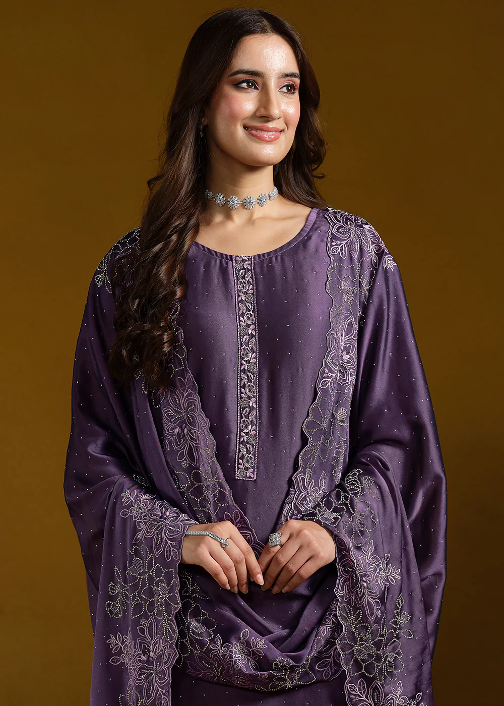 Fabulous Purple Georgette Festive Pant Salwar Suit - Image 2