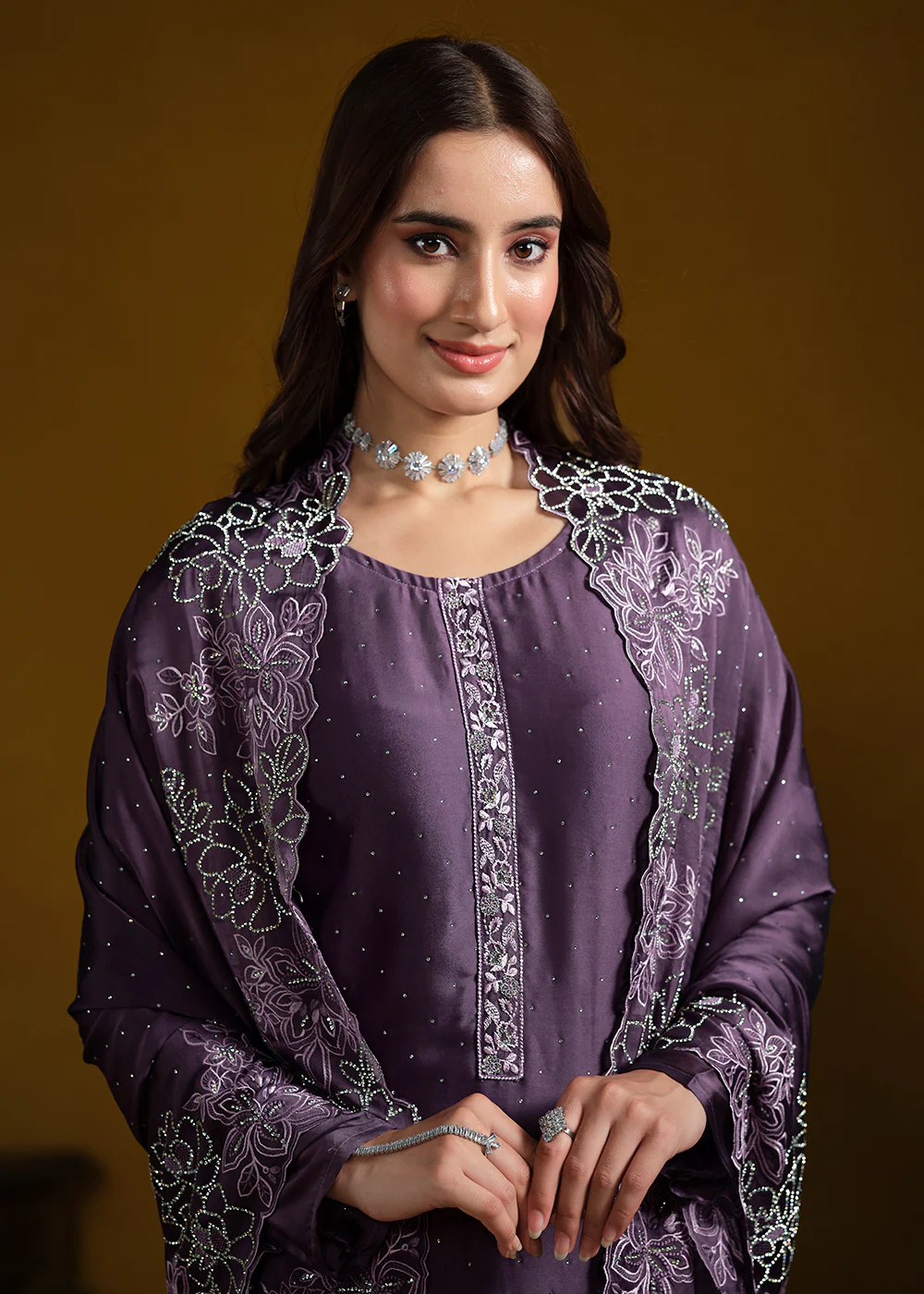 Fabulous Purple Georgette Festive Pant Salwar Suit - Image 3