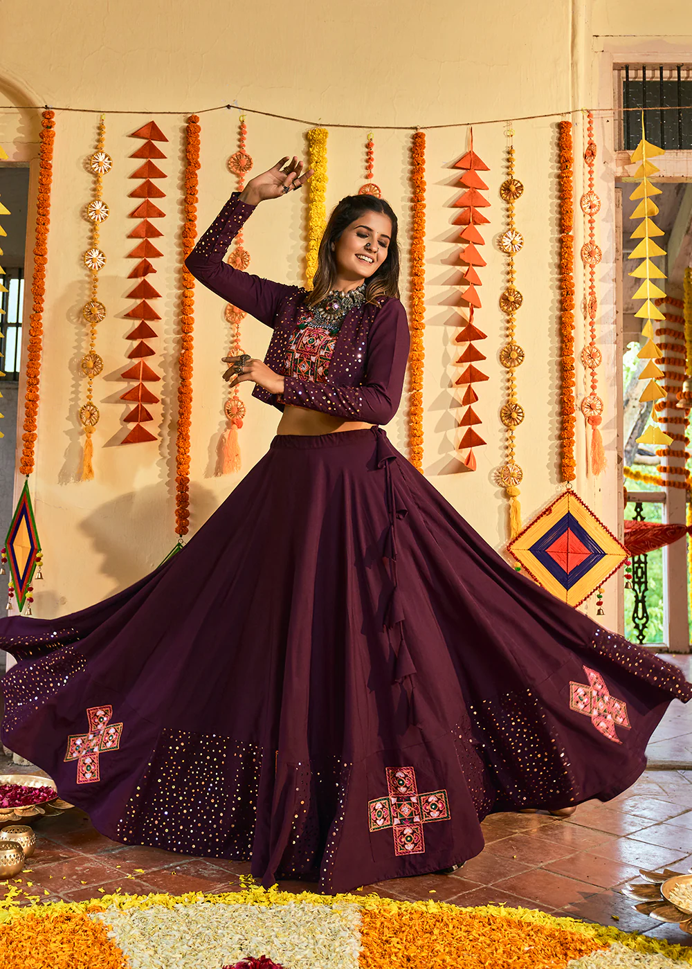 Fabulous Purple Maslin Cotton Navratri Chaniya Choli - Image 4