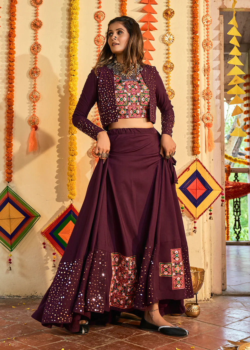 Fabulous Purple Maslin Cotton Navratri Chaniya Choli - Image 5
