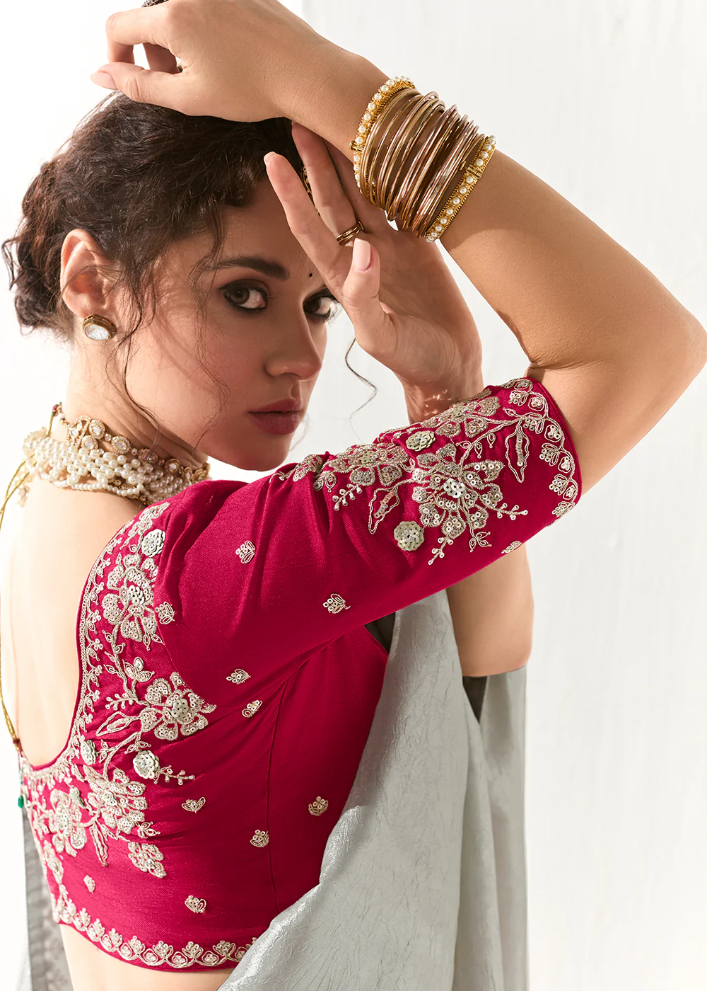 Fabulous Silver Organza Tissue Embroidered Designer Saree - Image 6