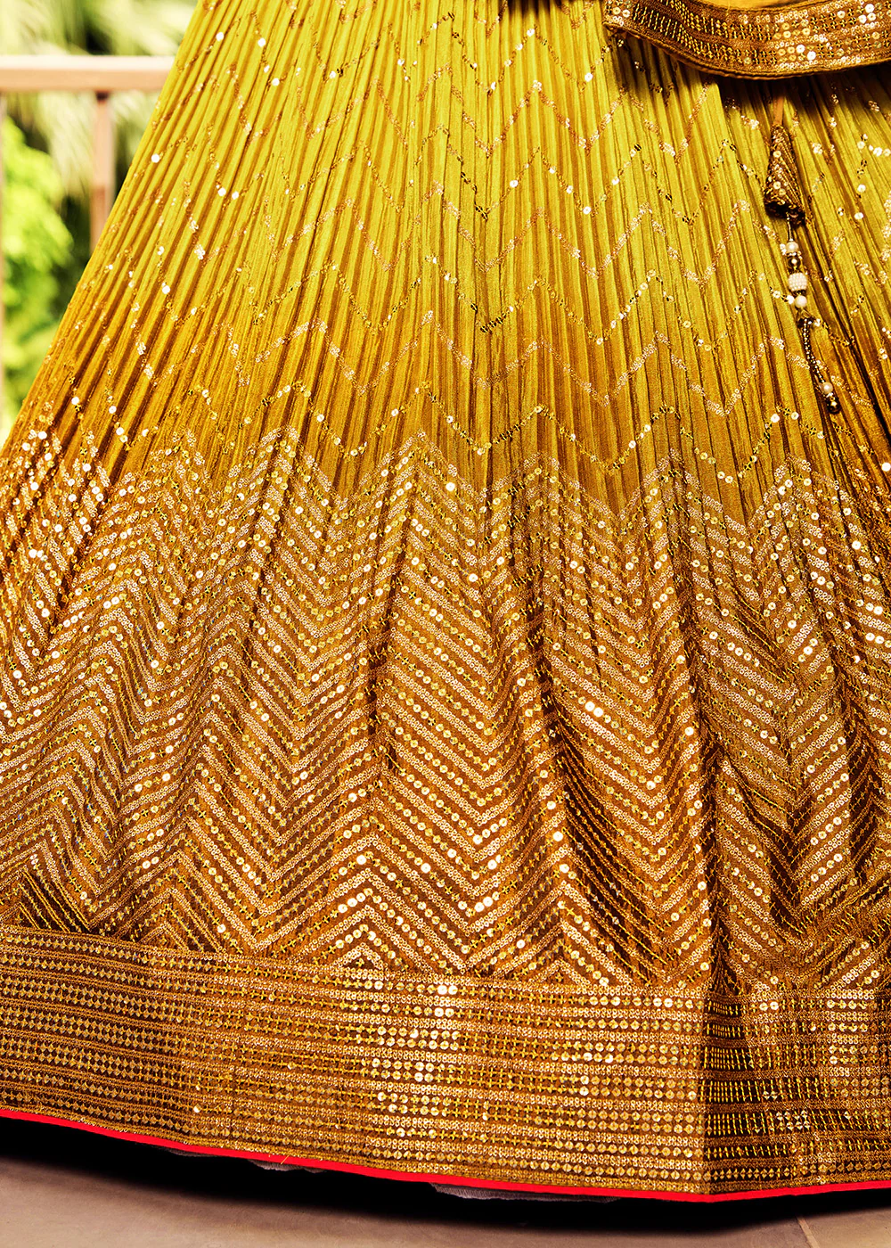 Fabulous Yellow Chinnon Embroidered Haldi Lehenga Choli - Image 10