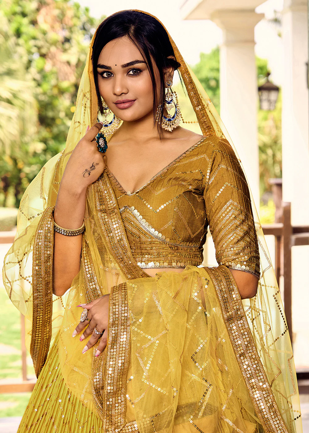 Fabulous Yellow Chinnon Embroidered Haldi Lehenga Choli - Image 2