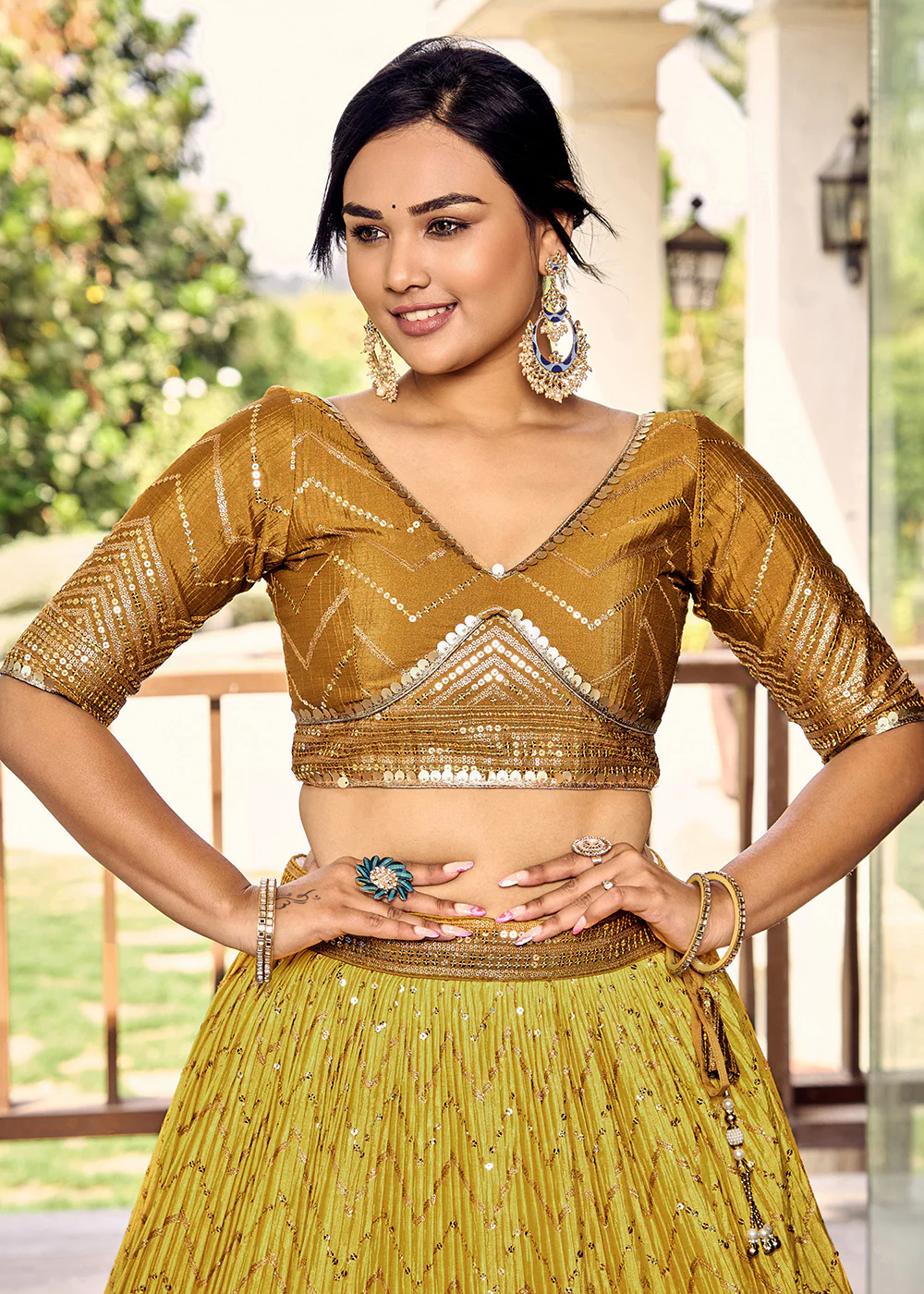 Fabulous Yellow Chinnon Embroidered Haldi Lehenga Choli - Image 4