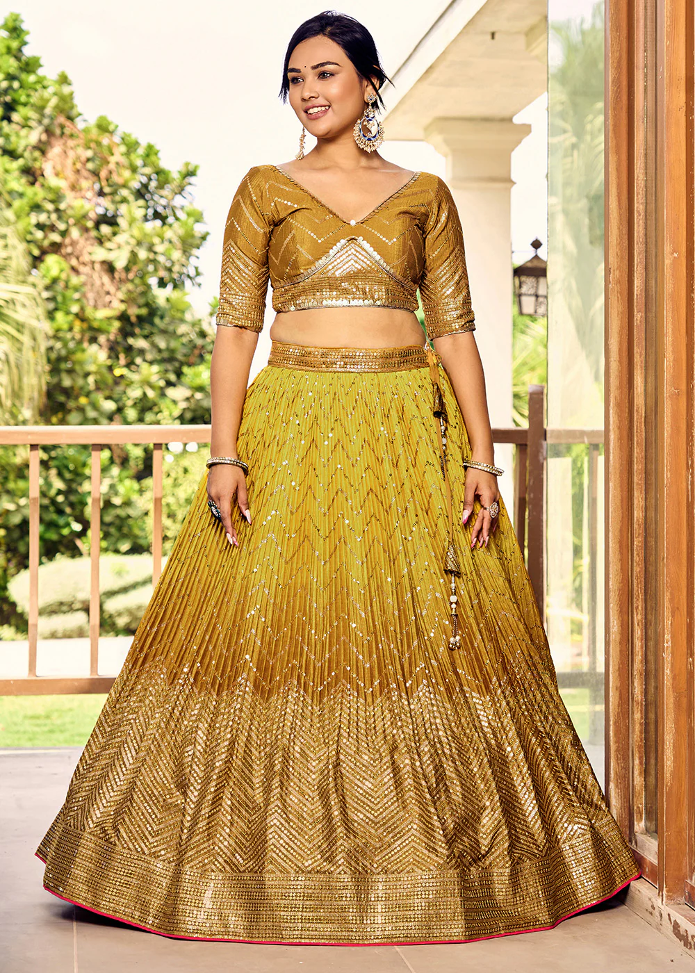 Fabulous Yellow Chinnon Embroidered Haldi Lehenga Choli - Image 8