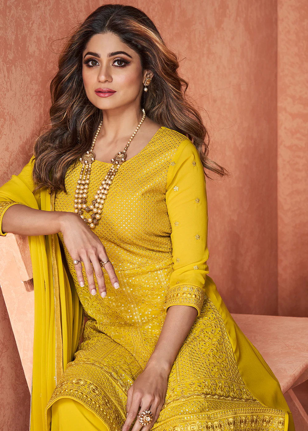 Fabulous Yellow Gharara Style Wedding Festive Suit - Image 2