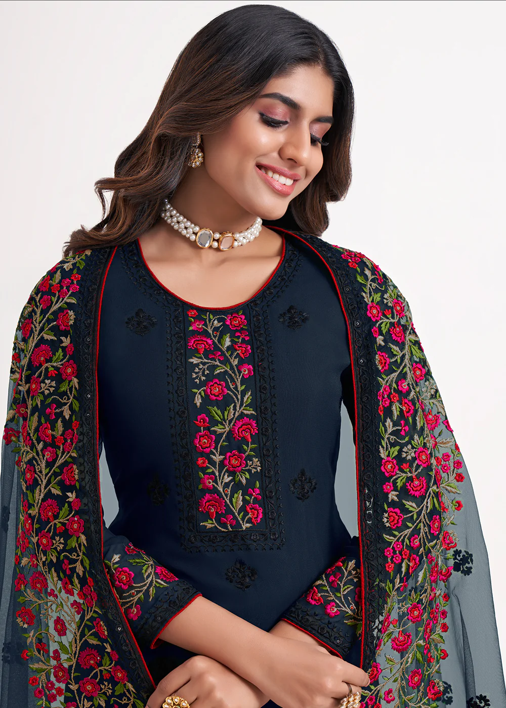Fancy Beauteous Navy Blue Eid Festive Salwar Suit - Image 2