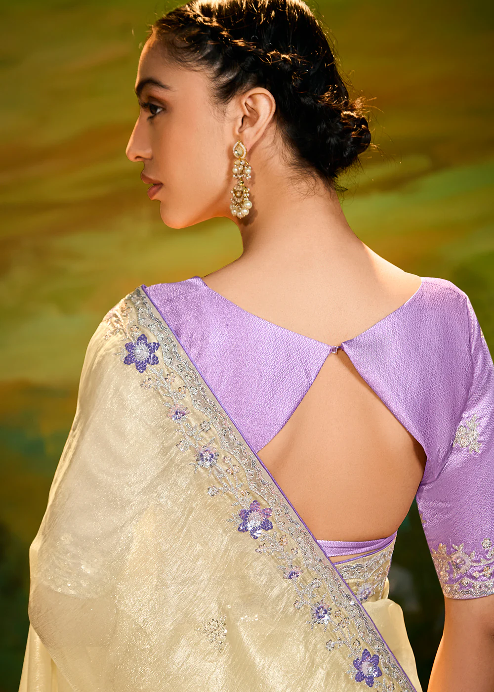 Fancy Fabric Beige Festive Party Designer Saree - Image 3