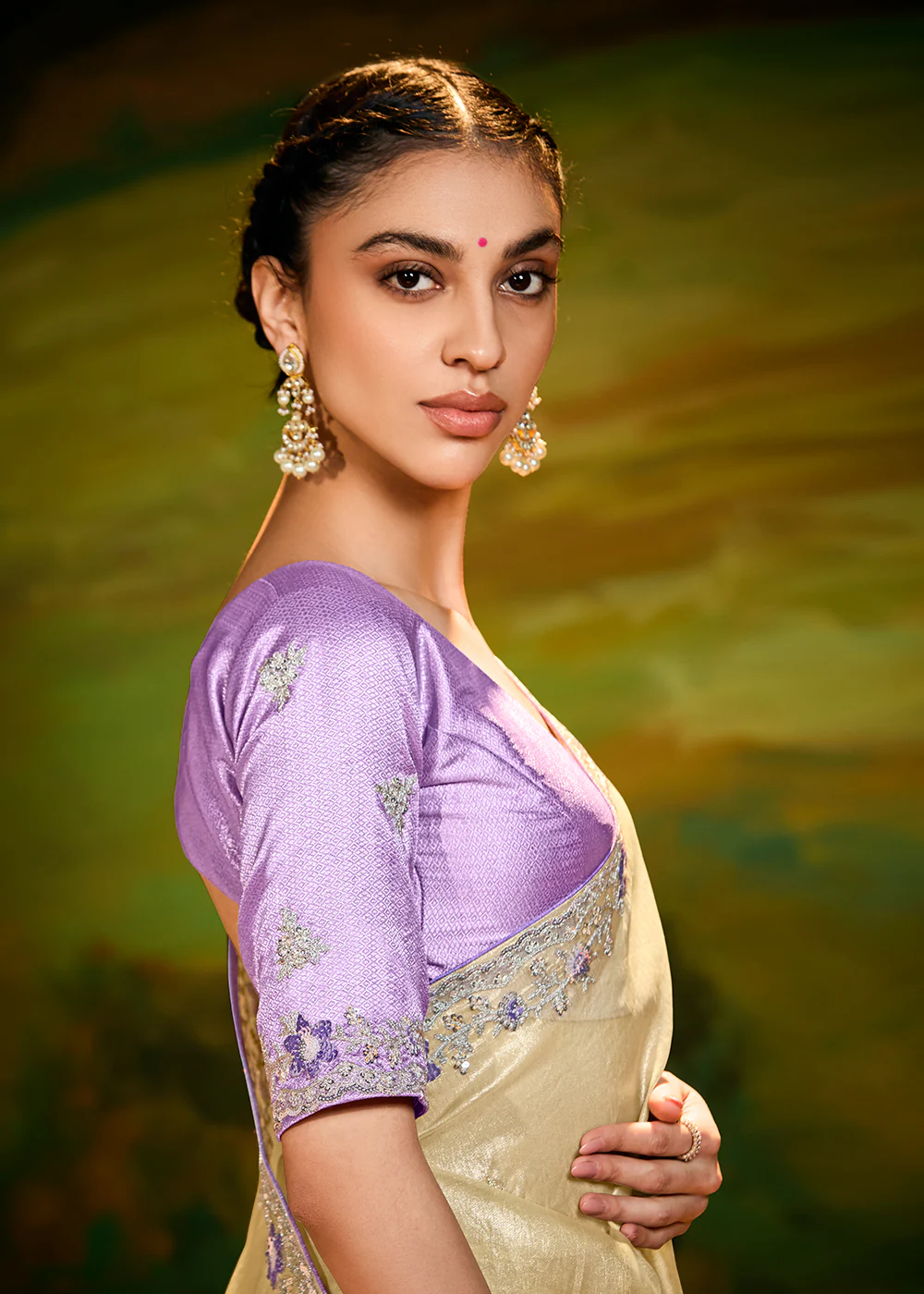 Fancy Fabric Beige Festive Party Designer Saree - Image 4