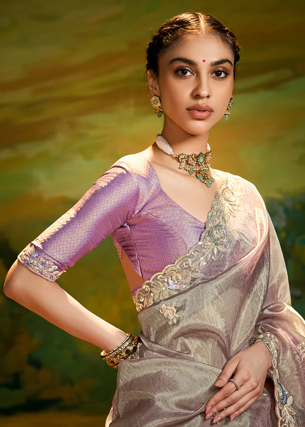 Fancy Fabric Dusty Grey Festive Party Designer Saree - Image 2