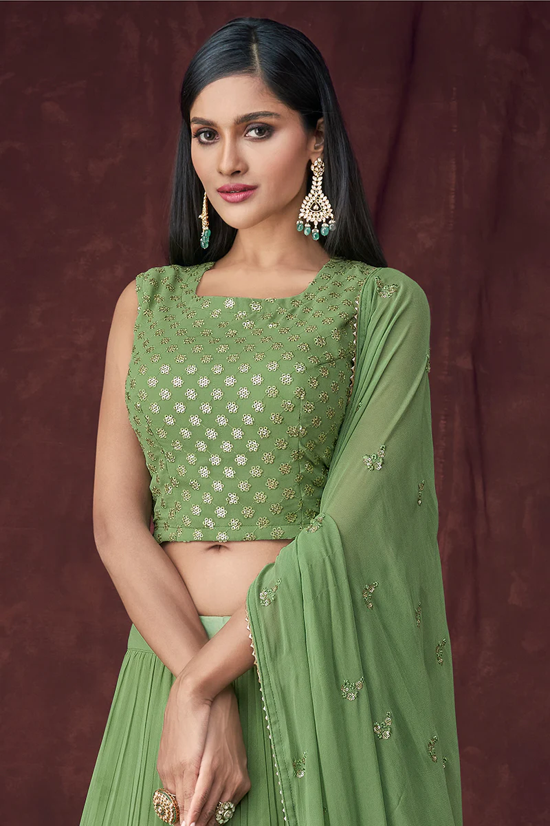 Fancy Fabric Green Jacket Style Designer Lehenga Suit - Image 6