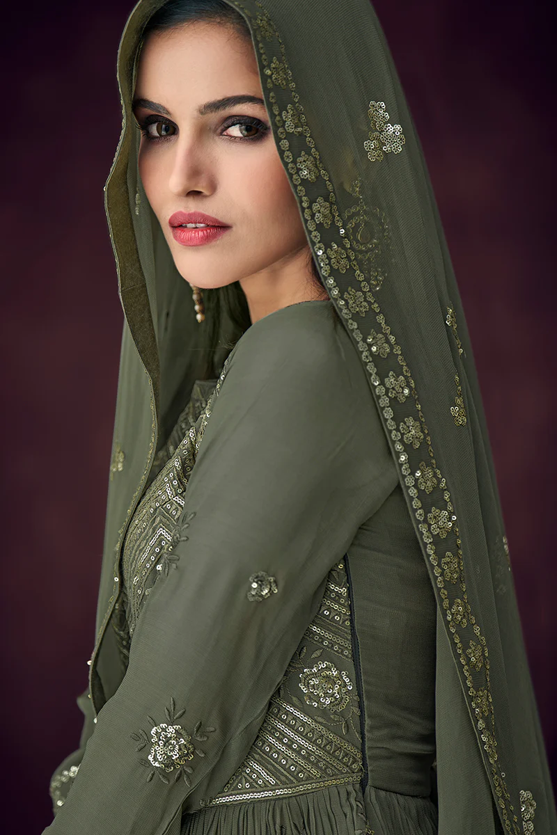 Fancy Fabric Green Peplum Style Designer Lehenga Suit - Image 3