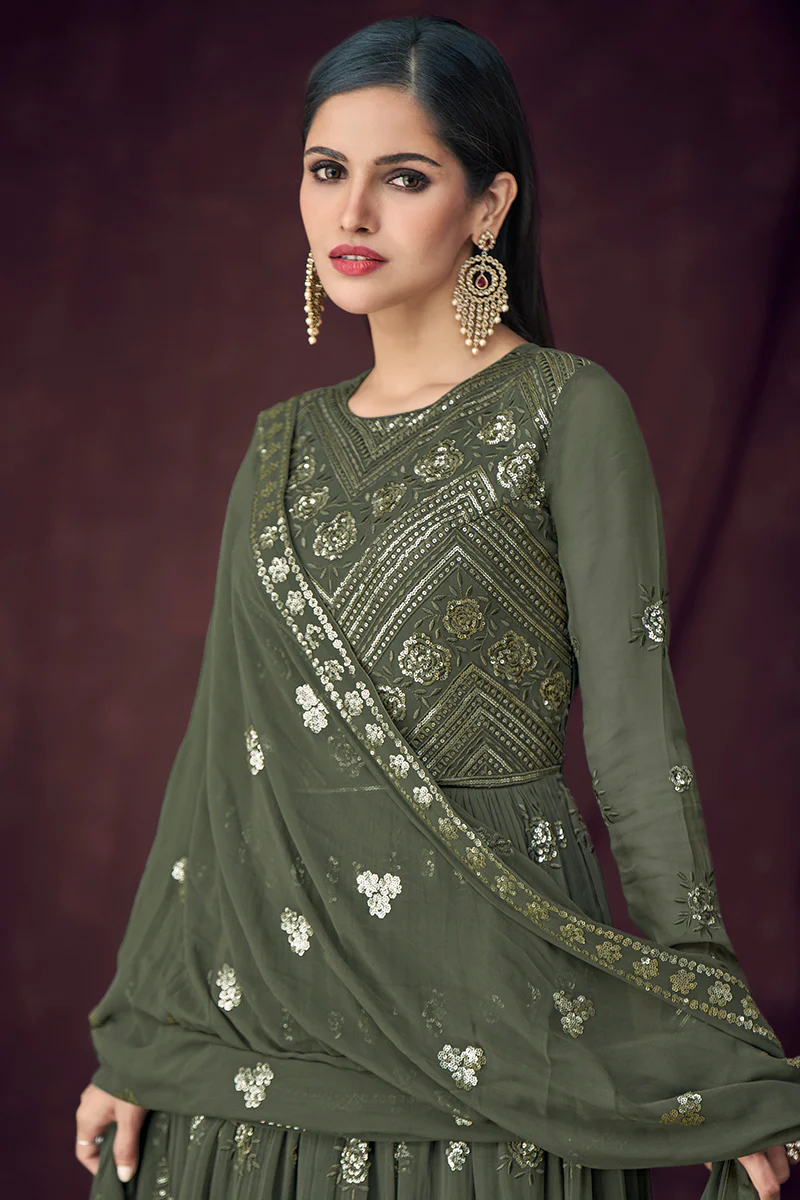 Fancy Fabric Green Peplum Style Designer Lehenga Suit - Image 4