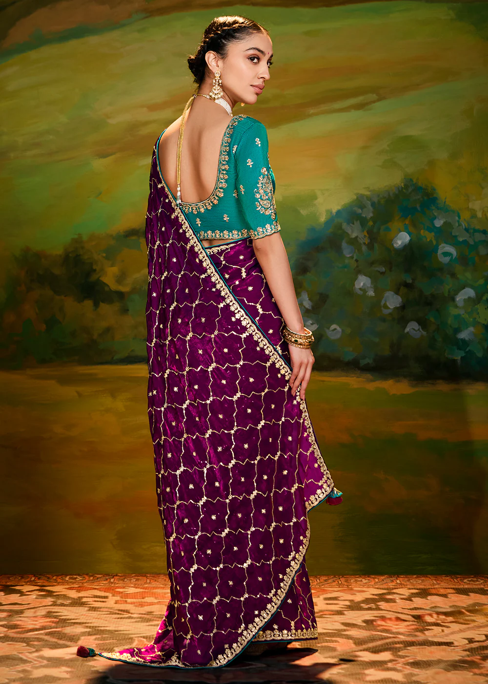 Fancy Fabric Magenta Purple Festive Party Designer Saree - Image 3