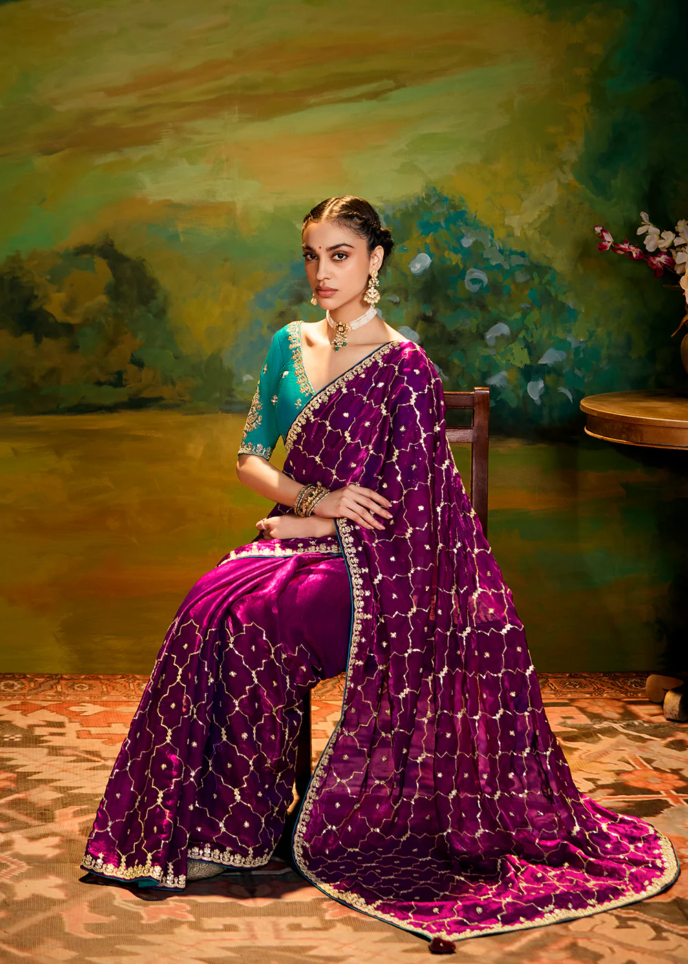 Fancy Fabric Magenta Purple Festive Party Designer Saree - Image 5