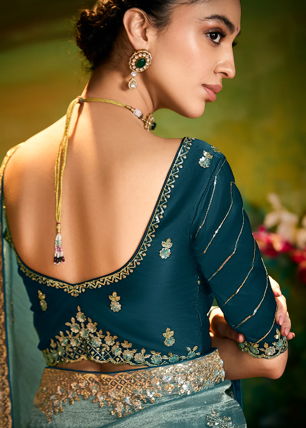 Fancy Fabric Mint Green Festive Party Designer Saree - Image 3