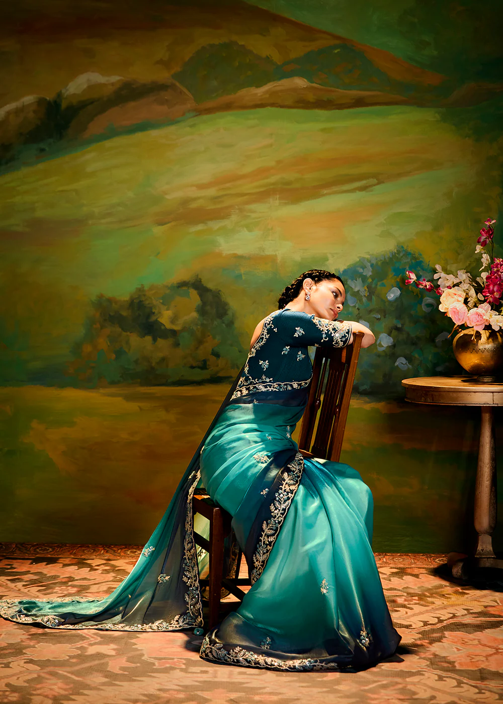 Fancy Fabric Ombre Blue Festive Party Designer Saree - Image 4