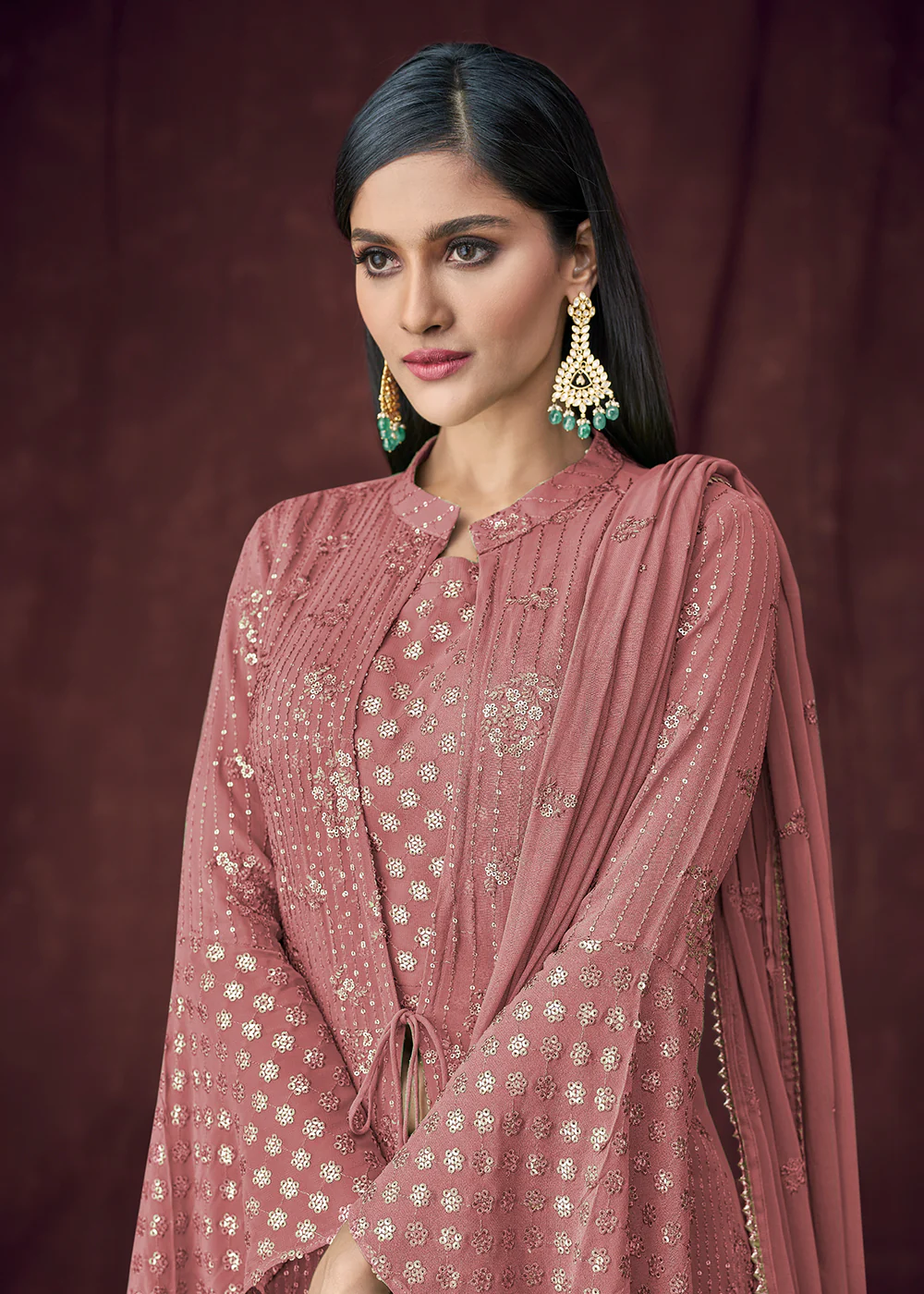 Fancy Fabric Pink Jacket Style Designer Lehenga Suit - Image 2