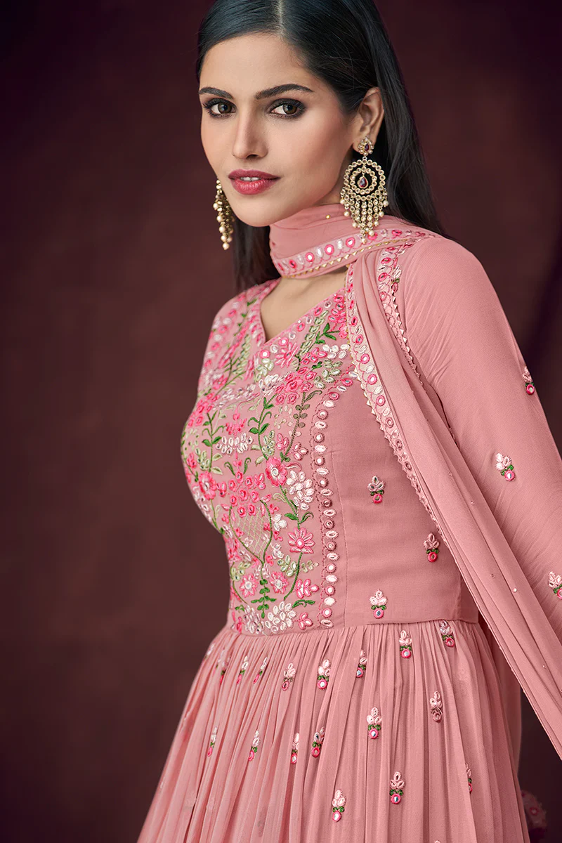Fancy Fabric Pink Long Style Designer Lehenga Suit - Image 3