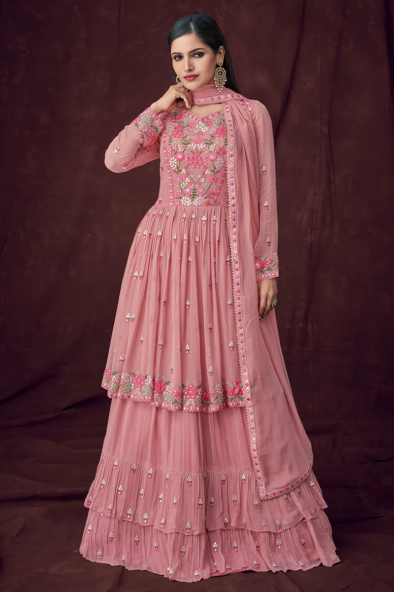 Fancy Fabric Pink Long Style Designer Lehenga Suit - Image 4