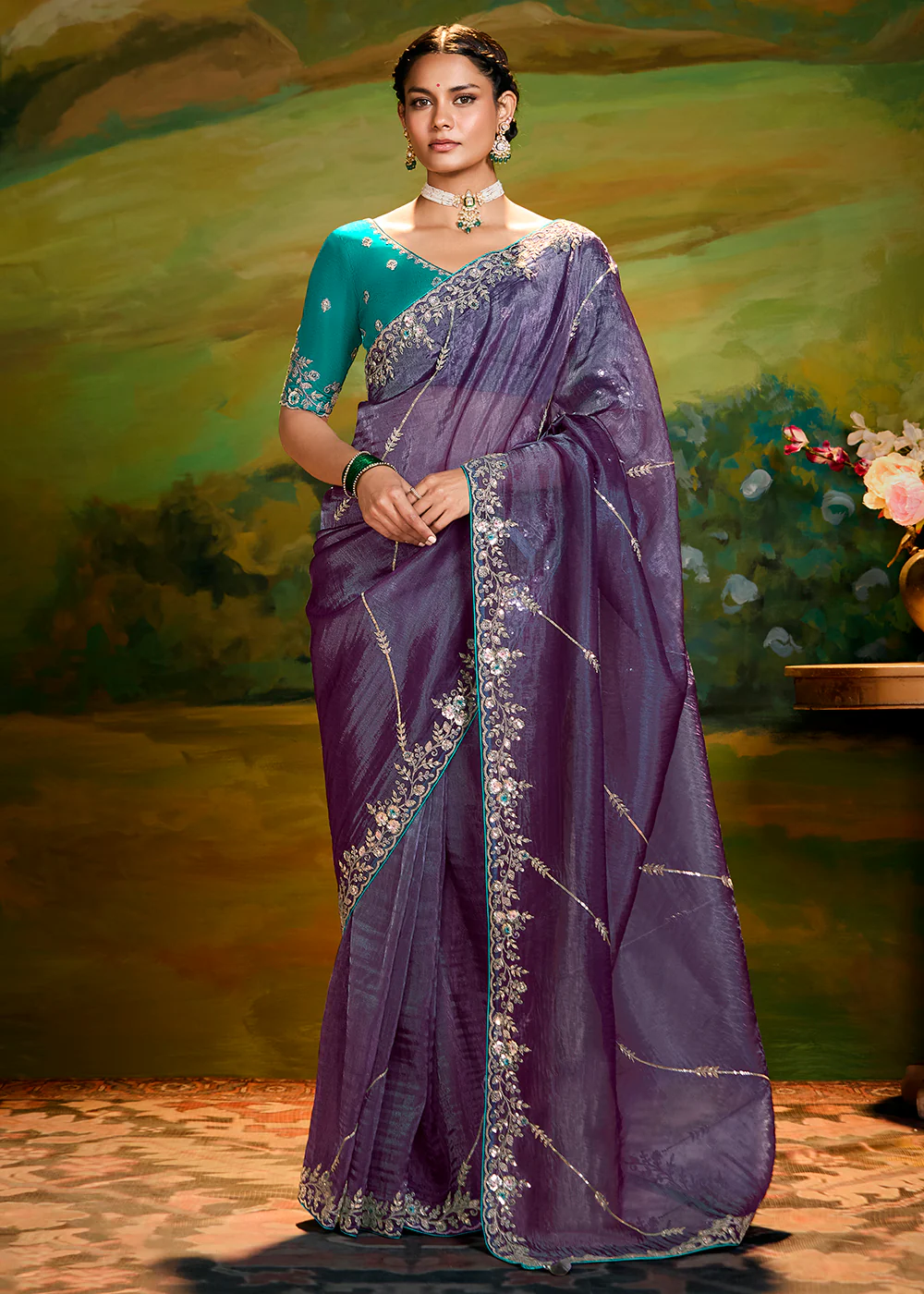 Fancy Fabric Purple Festive Party Designer Saree
