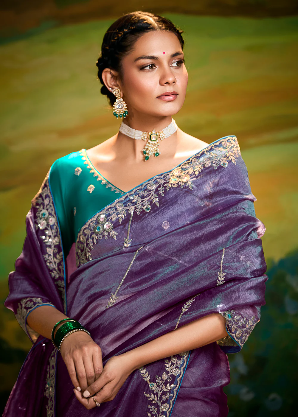 Fancy Fabric Purple Festive Party Designer Saree - Image 2
