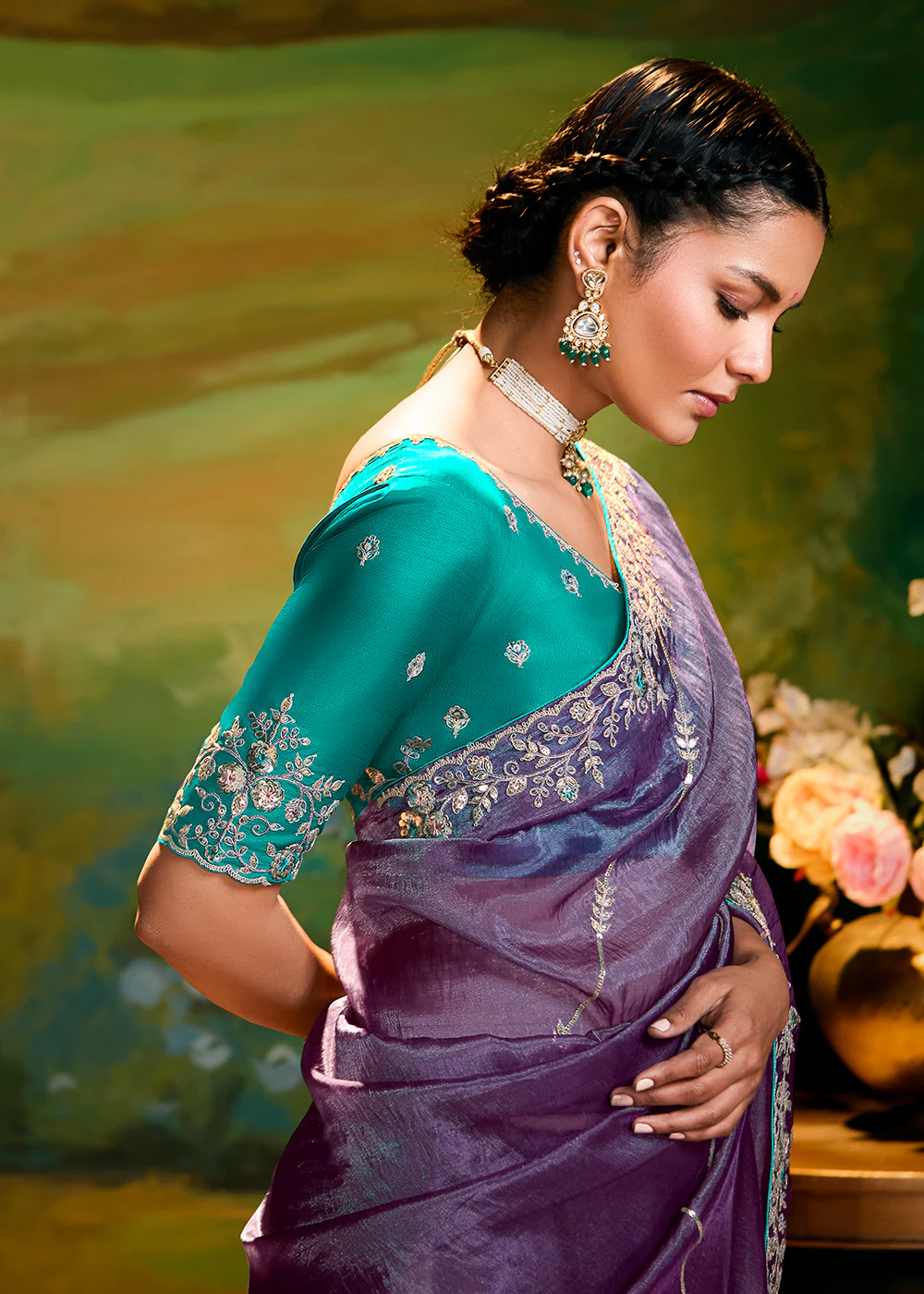 Fancy Fabric Purple Festive Party Designer Saree - Image 5