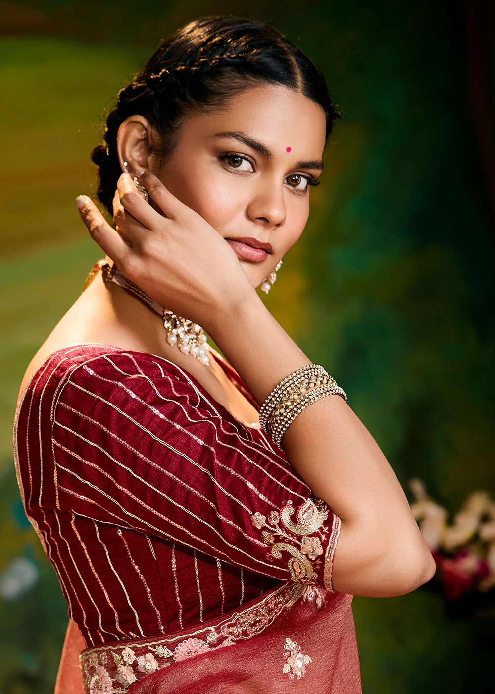 Fancy Fabric Rust Maroon Festive Party Designer Saree - Image 5