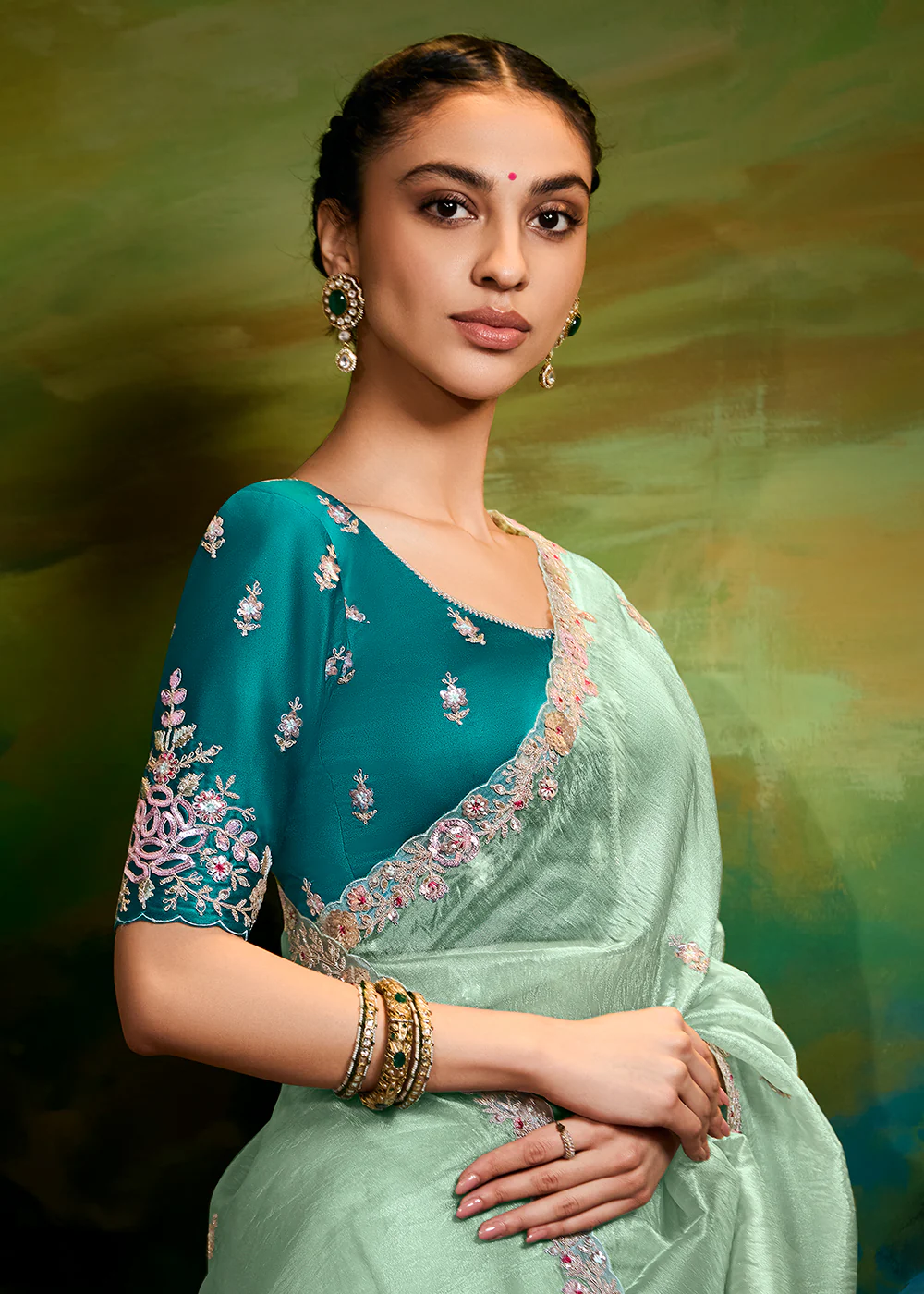 Fancy Fabric Sea Green Festive Party Designer Saree - Image 2