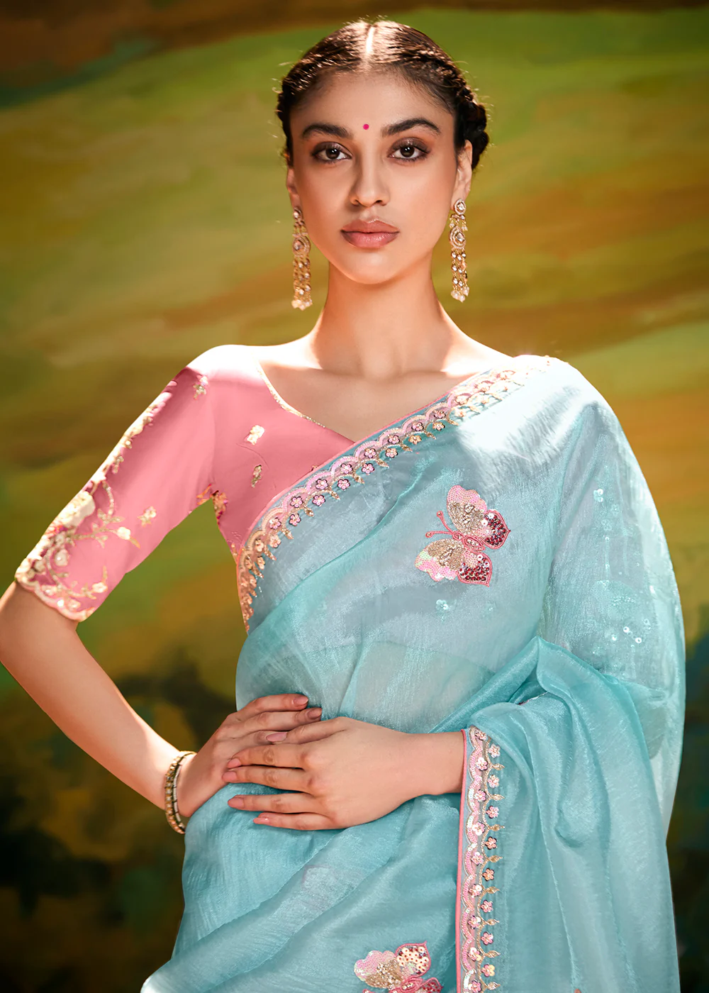 Fancy Fabric Sky Blue Festive Party Designer Saree - Image 2