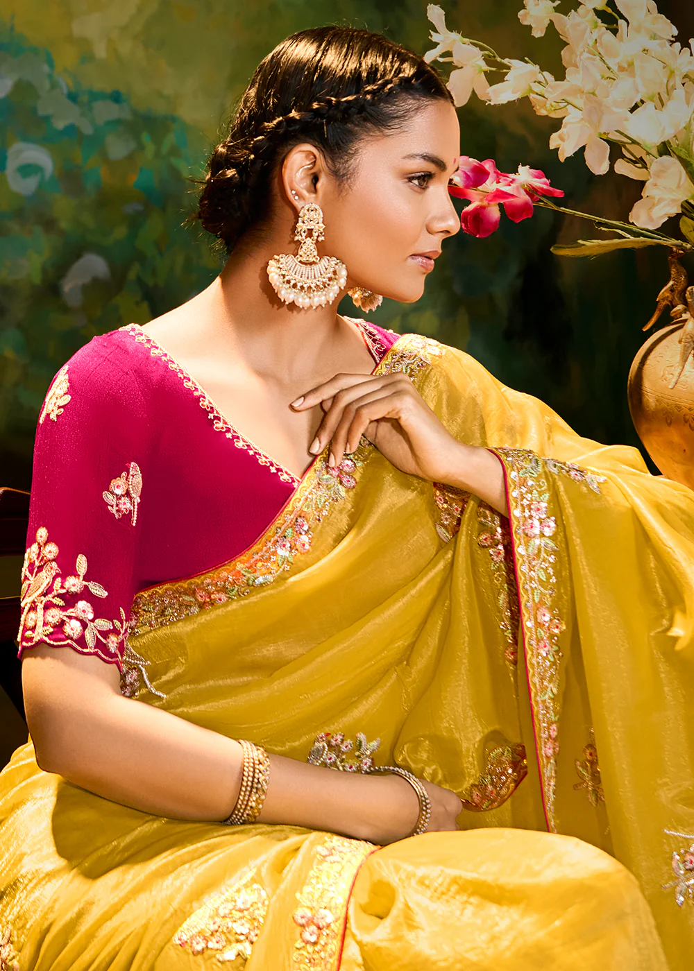 Fancy Fabric Yellow Festive Party Designer Saree - Image 2
