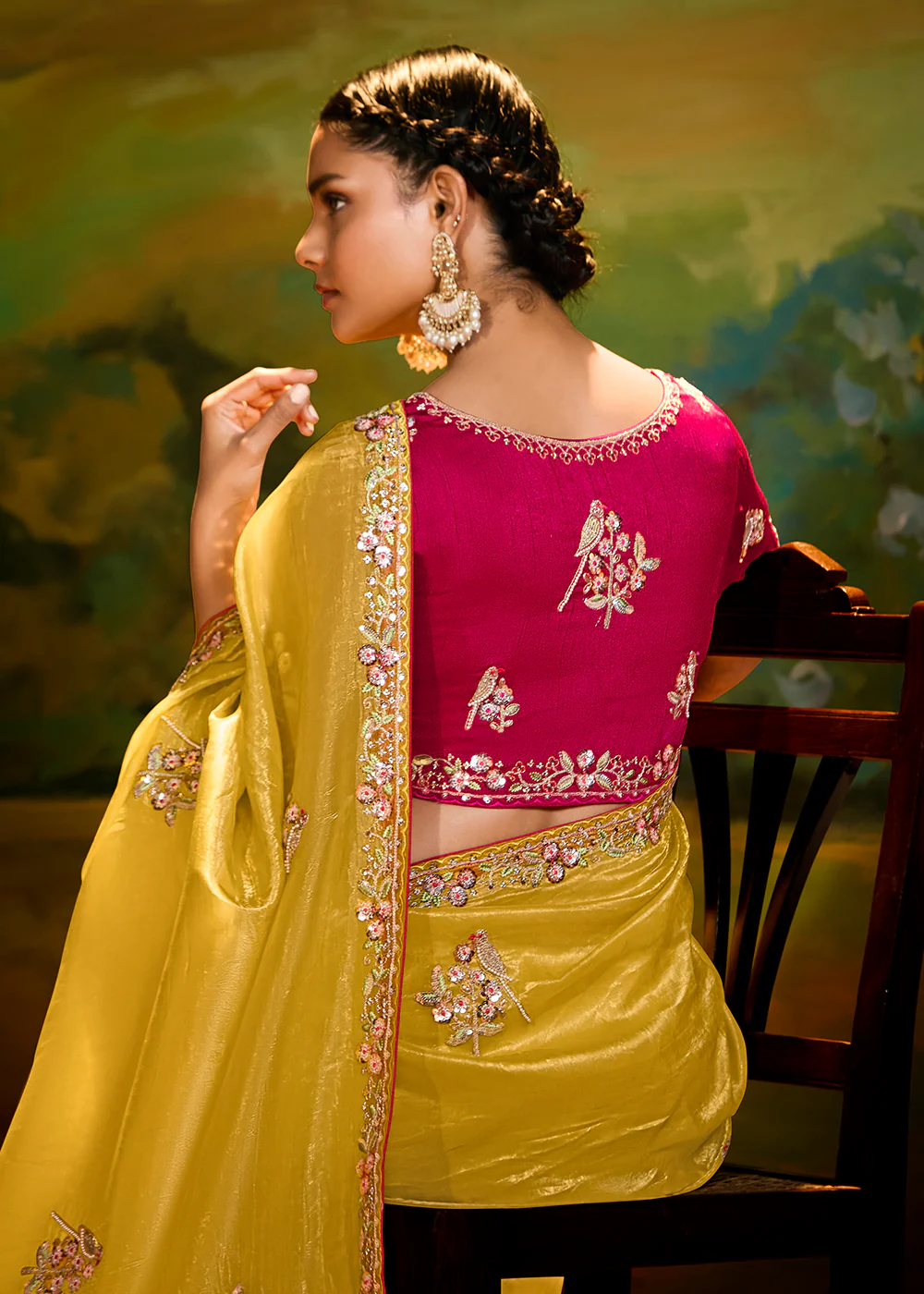 Fancy Fabric Yellow Festive Party Designer Saree - Image 3