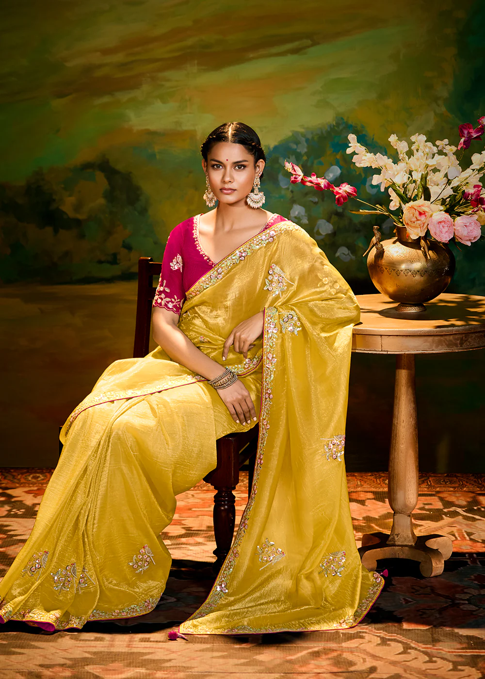 Fancy Fabric Yellow Festive Party Designer Saree - Image 4