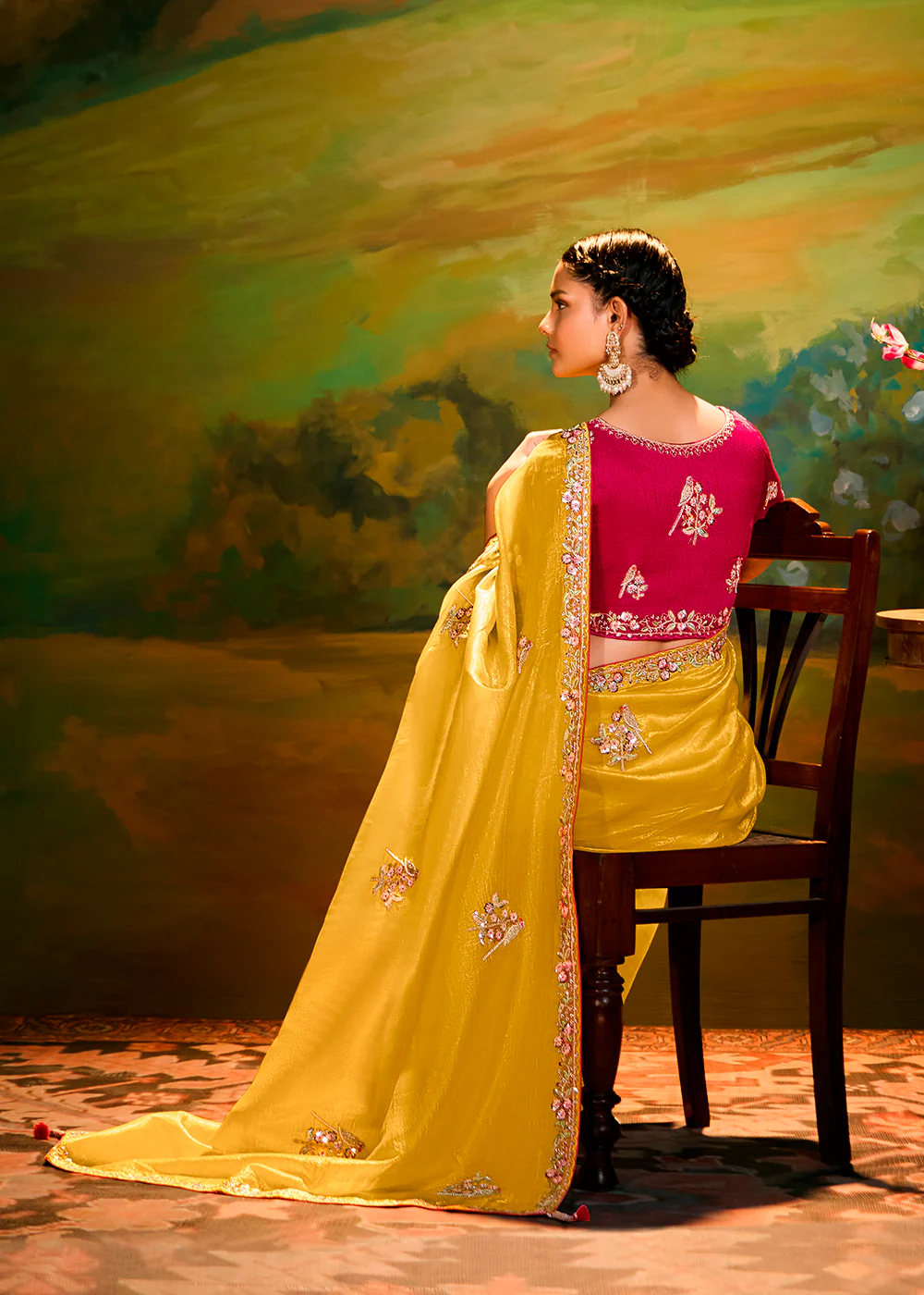 Fancy Fabric Yellow Festive Party Designer Saree - Image 5