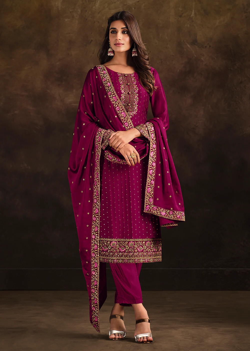 Fancy Georgette Elegant Magenta Pakistani Style Salwar Suit - Image 3