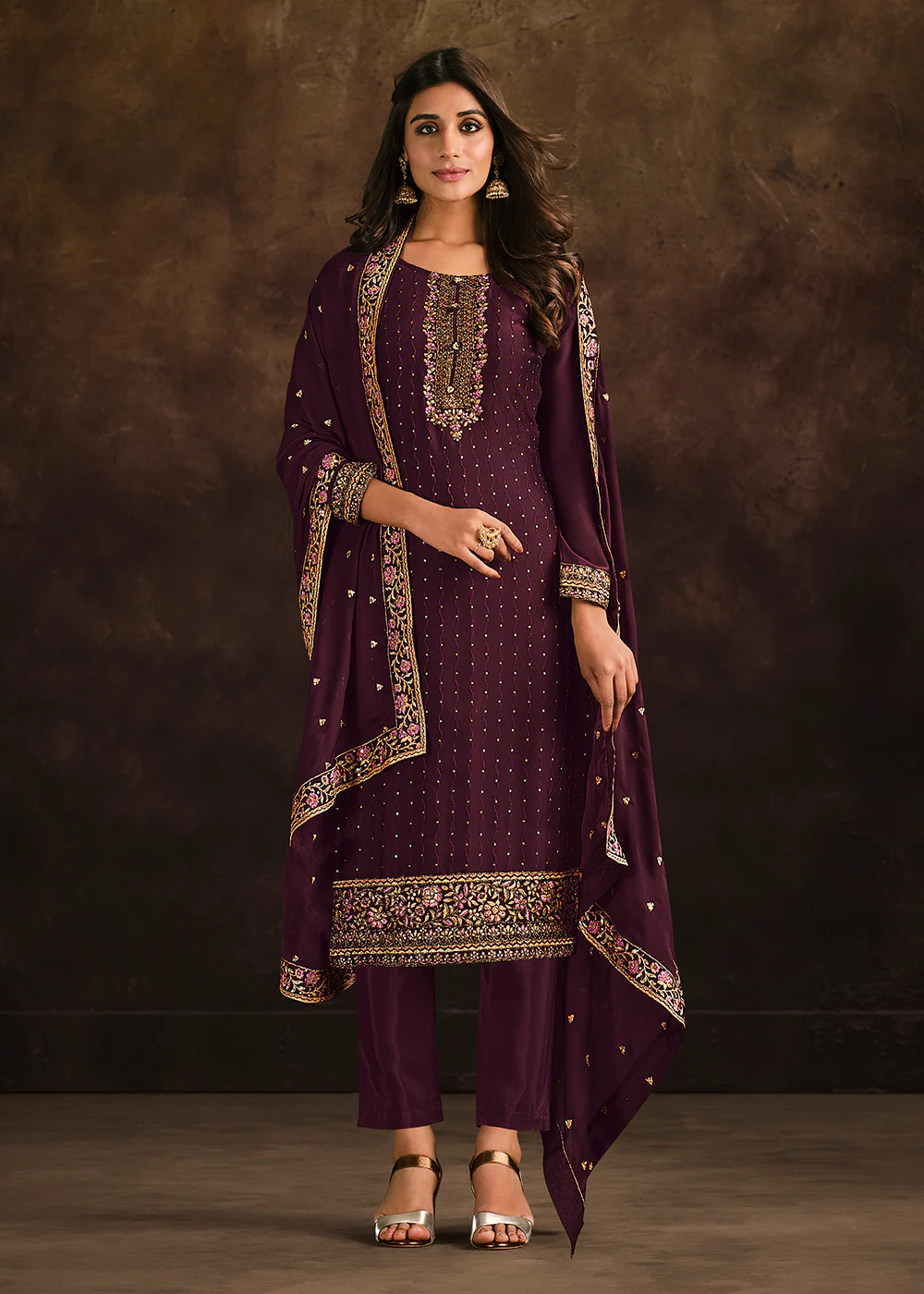 Fancy Georgette Radiant Purple Pakistani Style Salwar Suit